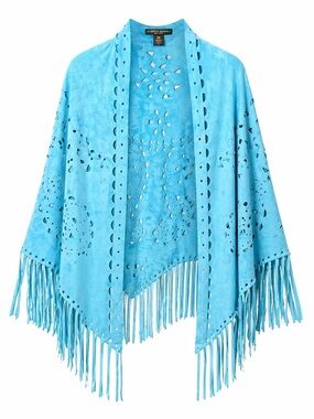 Alberto Makali Turquoise Cutout Fringe Shawl